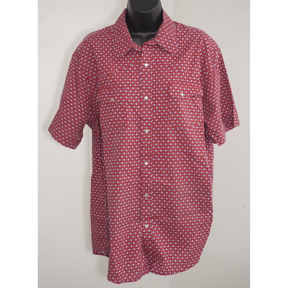 Wrangler Large Wrancher Red Geometric Print Short Sleeve Western Shirt